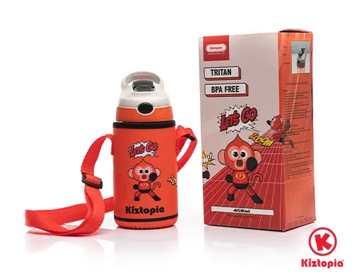 Kiztopia Kids Water Bottle With Pouch (450ml) - Mark